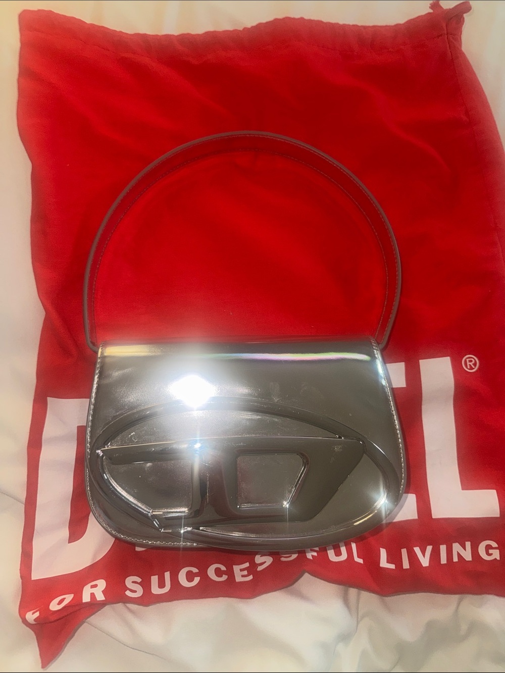 Diesel Silver Holographic Top-Handle Shoulder Bag